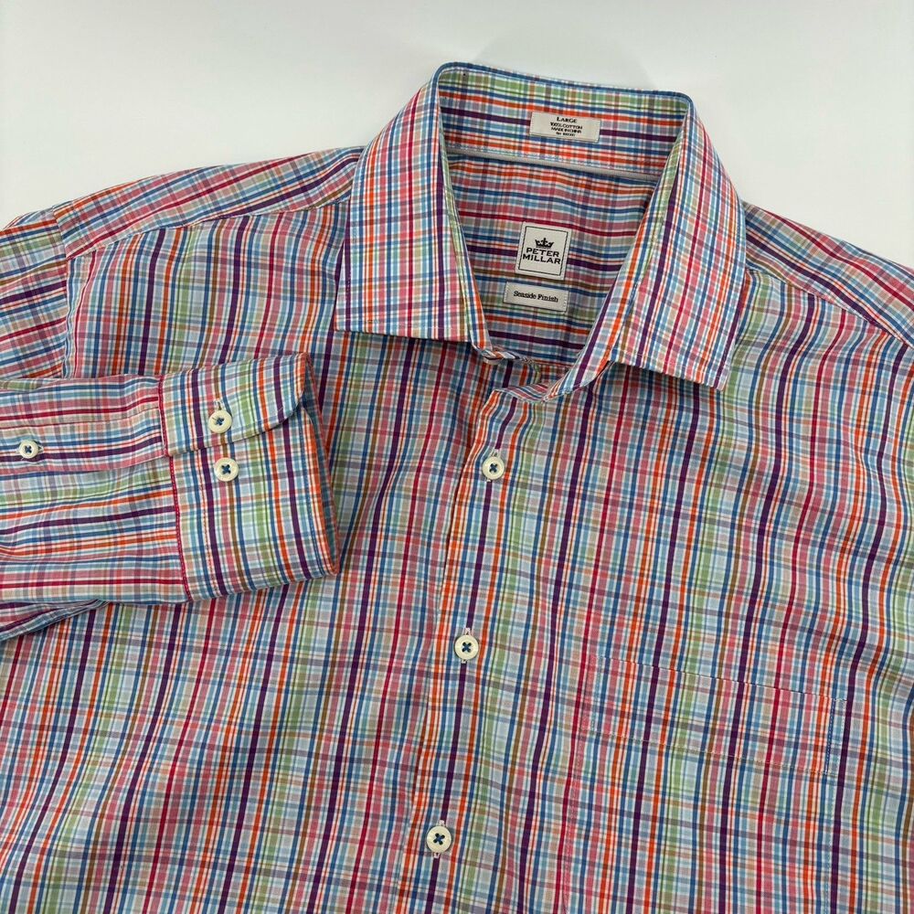 Peter Millar Seaside Men's Large Multi Printed Long Sleeve Button Front Shirt